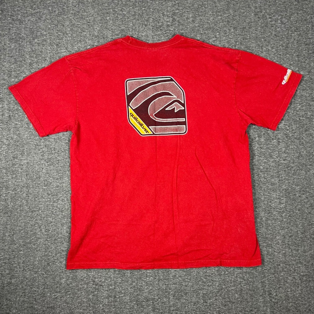 Vintage Y2K Quiksilver Graphic T Shirt Men's XL Red 90s Skate Tee Surf Faded